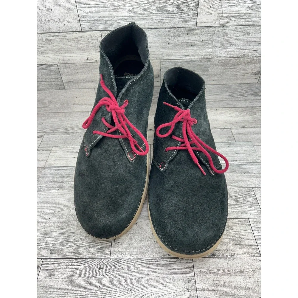 Crocs Men Desert Chukka Boots Charcoal Grey Suede Pink Laces 14669 Size 13